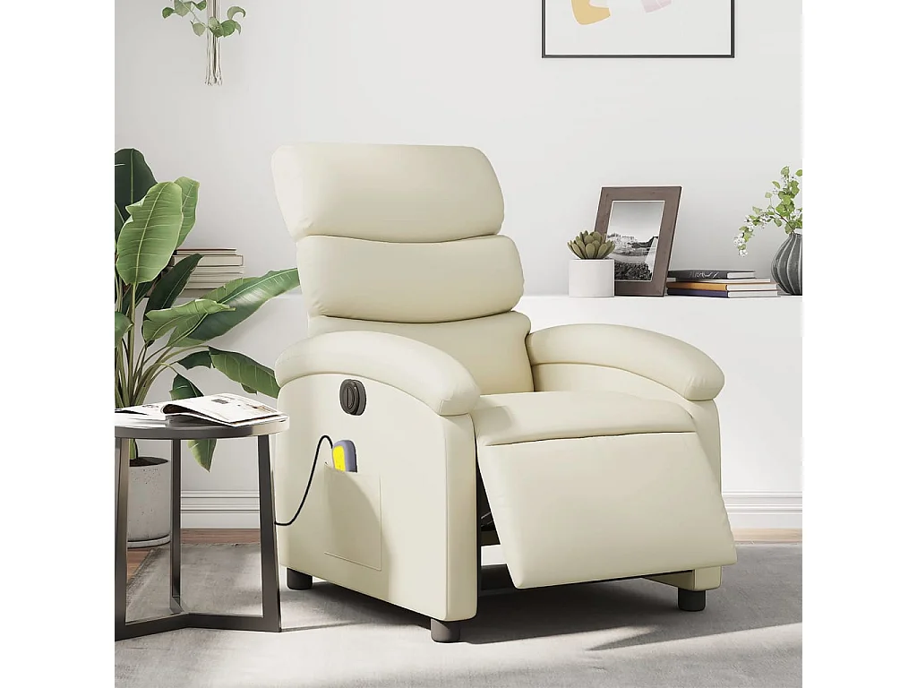 Sillón de masaje reclinable eléctrico cuero sintético crema YOE27343