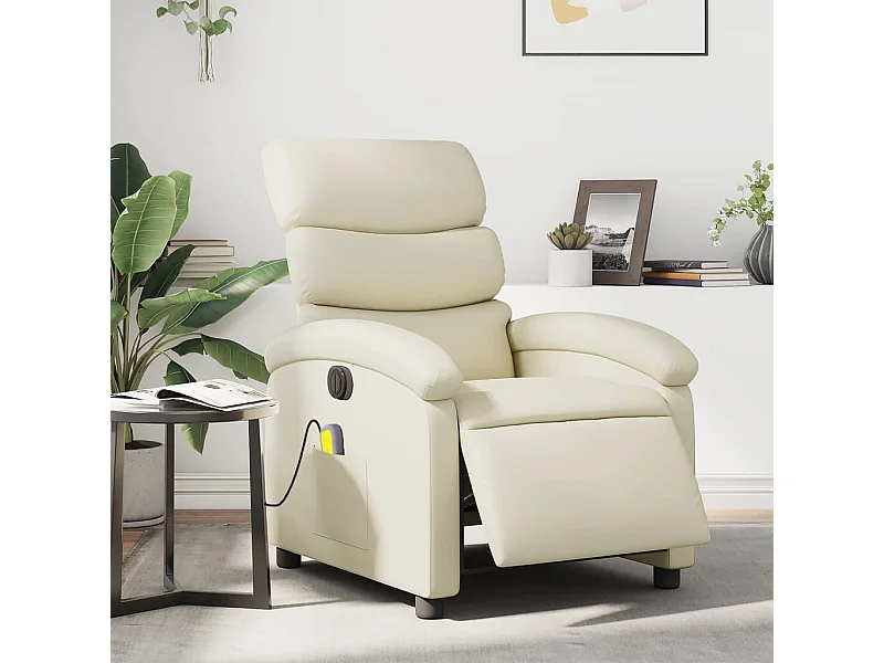 Fauteuil de massage inclinable électrique crème similicuir REO56636