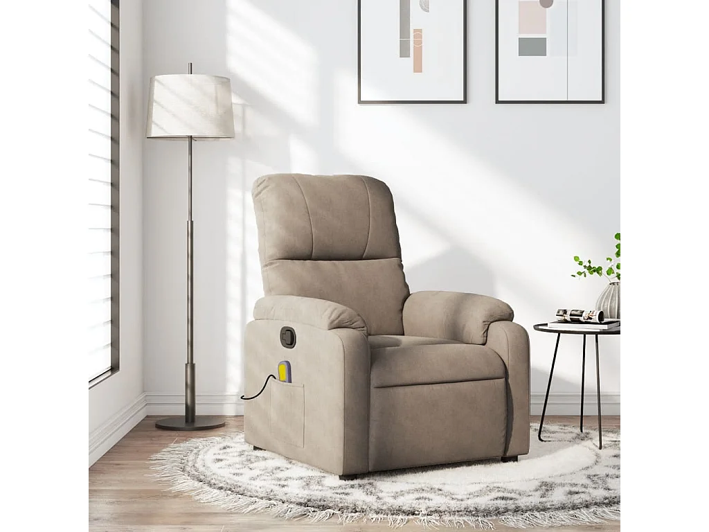 Fauteuil inclinable de massage taupe tissu microfibre REO32746