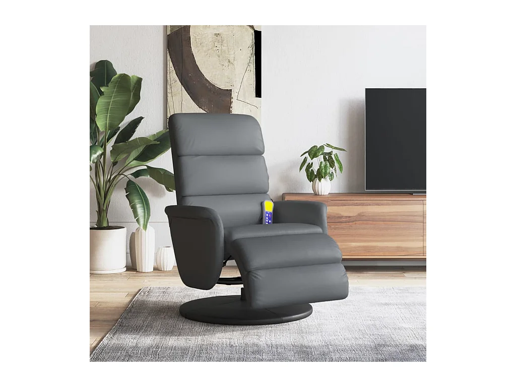 Fauteuil inclinable de massage repose-pieds gris similicuir REO16279