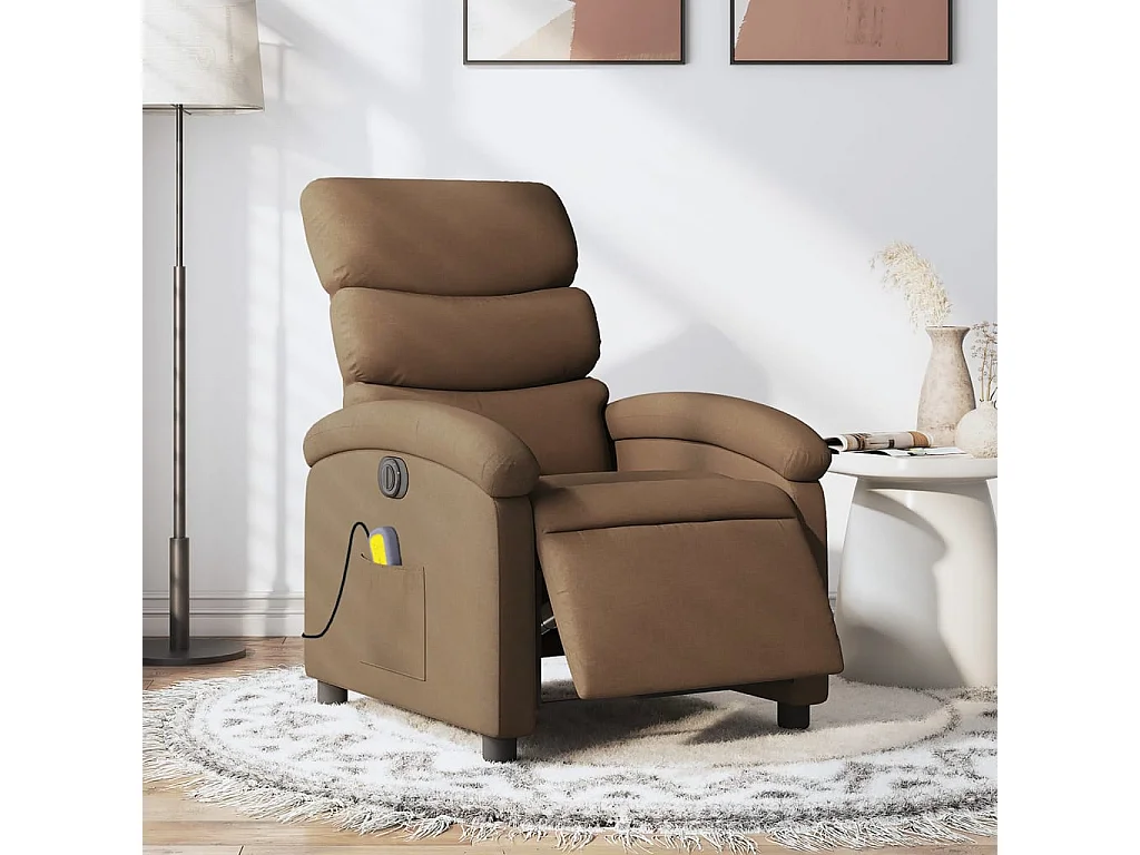 Fauteuil inclinable de massage électrique marron tissu REO23652
