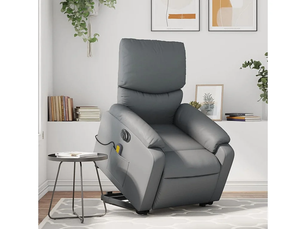 Sillón de masaje elevable eléctrico cuero sintético gris YOE43614