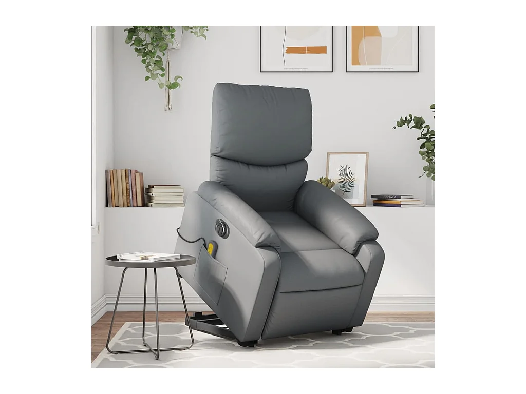 Fauteuil inclinable de massage électrique gris similicuir REO33881