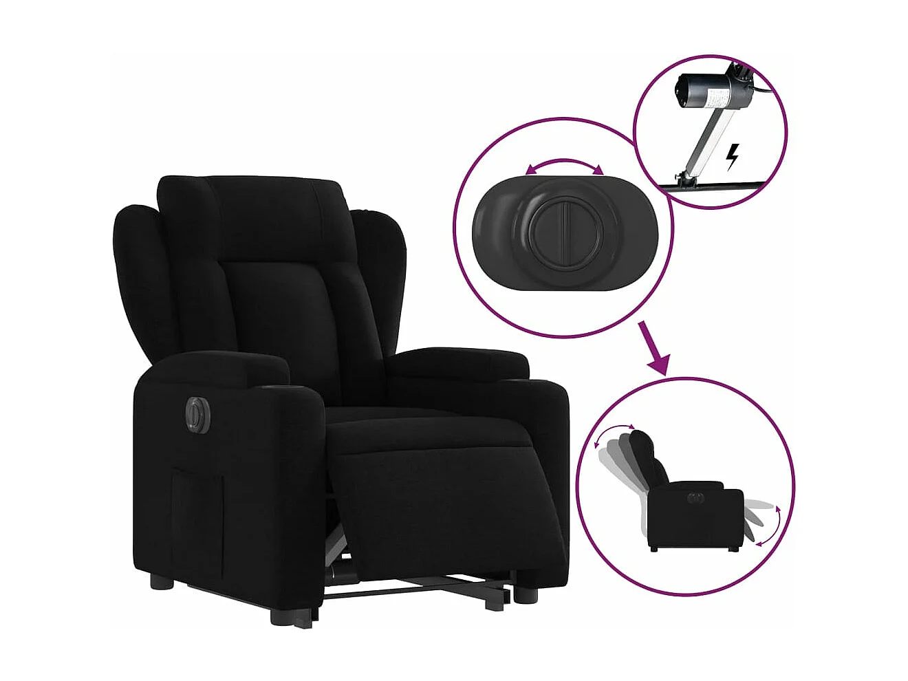 Fauteuil inclinable électrique noir tissu REO44043