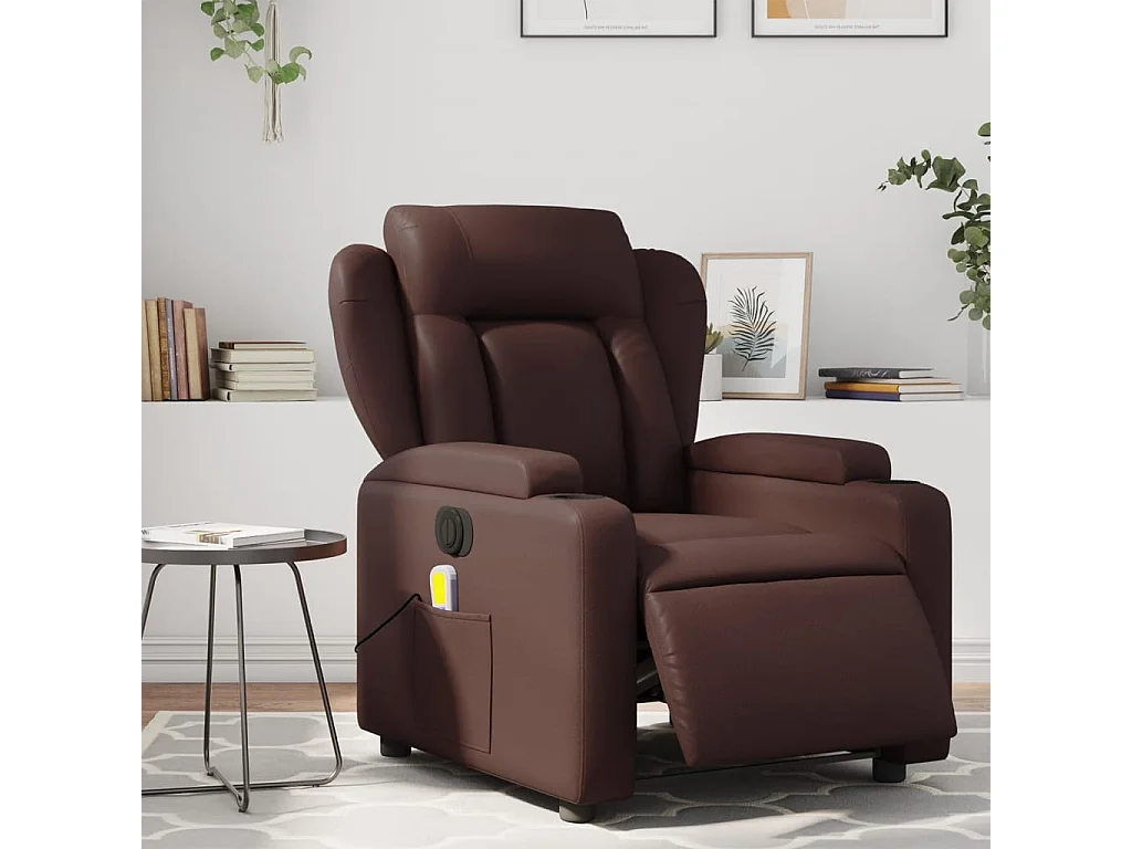 Fauteuil de massage inclinable électrique marron similicuir REO19900