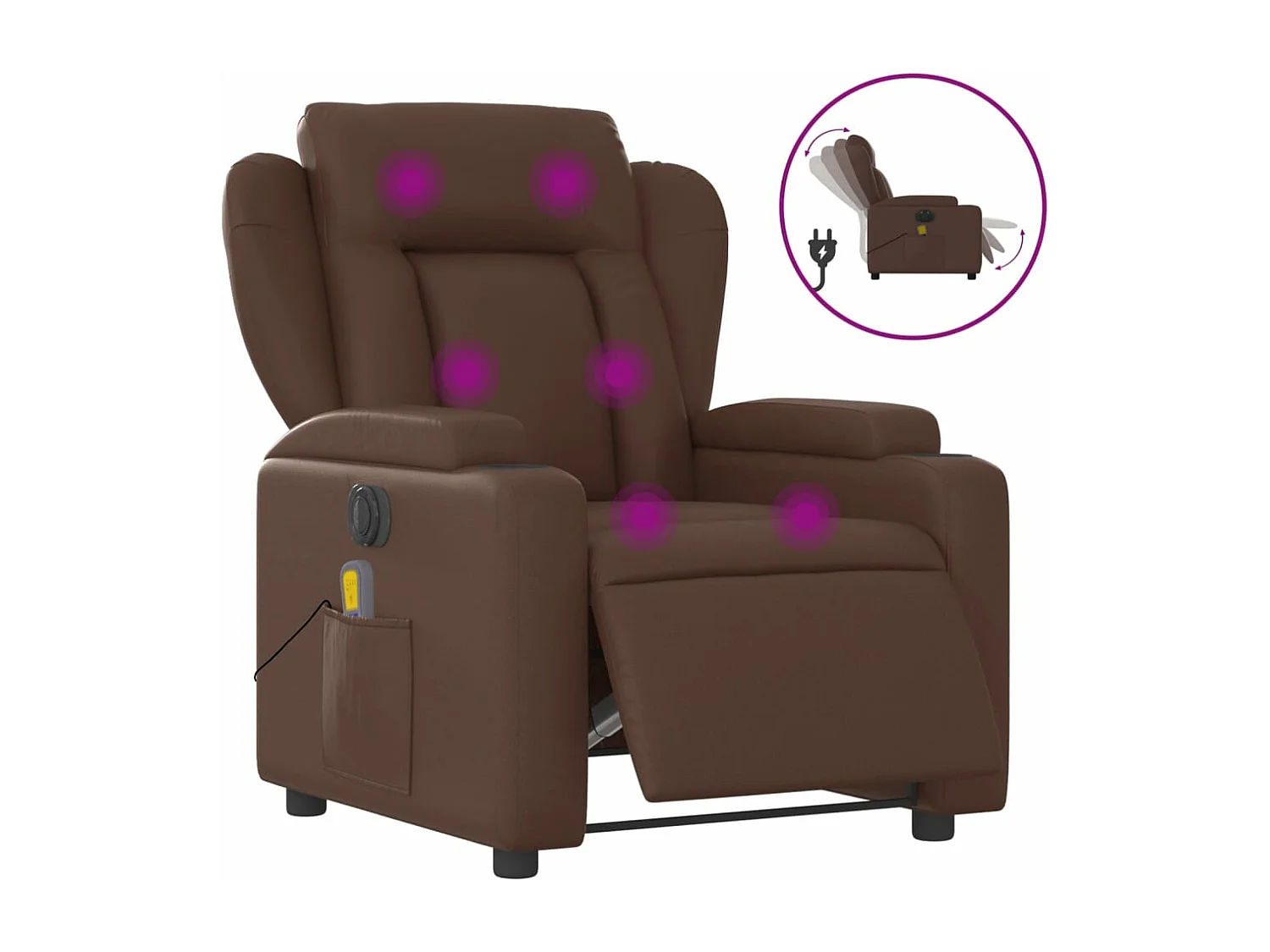 Sillón de masaje reclinable eléctrico cuero sintético marrón YOE35845