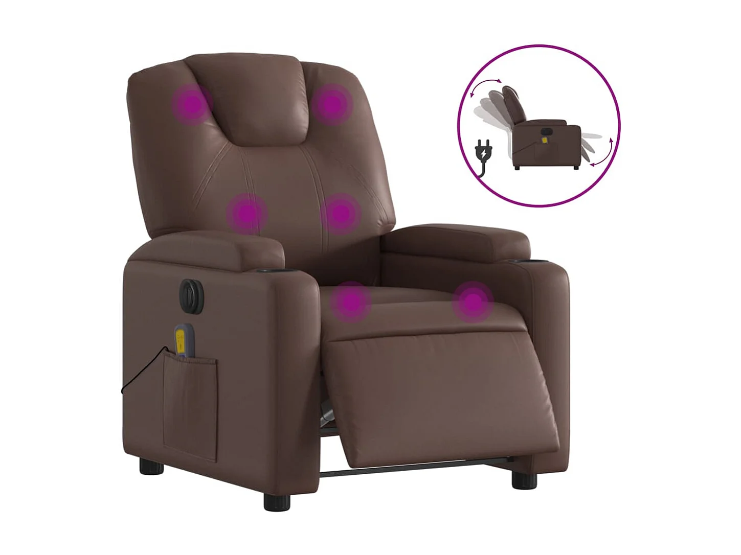 Sillón de masaje reclinable eléctrico cuero sintético marrón YOE98911
