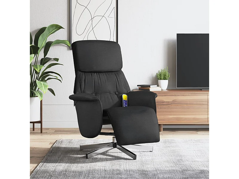 Sillón reclinable de masaje con reposapiés tela negra YOE69316