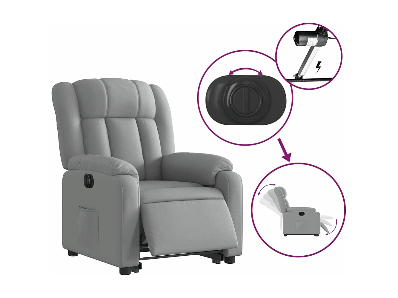 Fauteuil inclinable électrique gris clair tissu REO59556