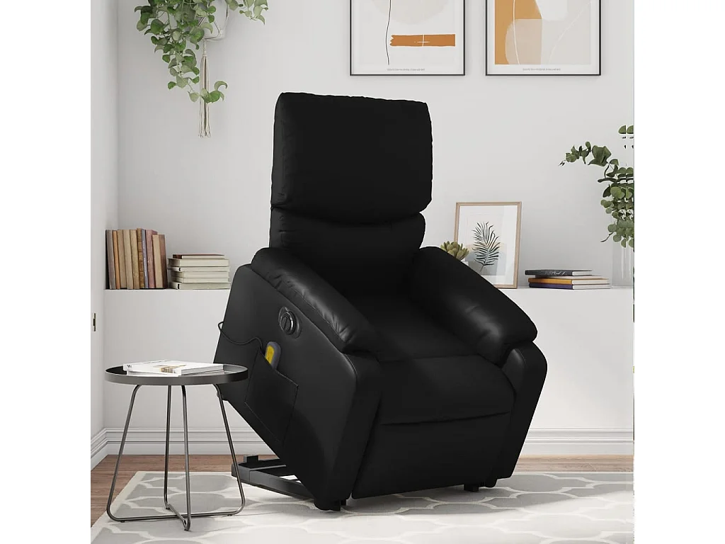 Sillón de masaje elevable eléctrico cuero sintético negro YOE18465