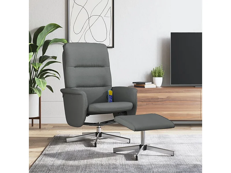 Fauteuil de massage inclinable et repose-pieds gris foncé tissu REO46506