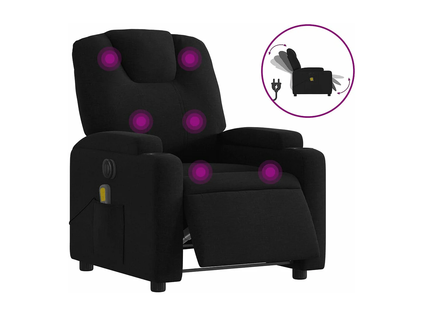 Fauteuil de massage inclinable électrique Noir Tissu REO30123