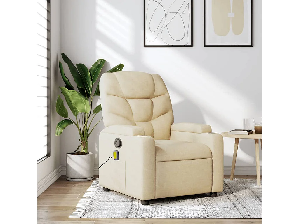 Fauteuil de massage inclinable Crème Tissu REO45781