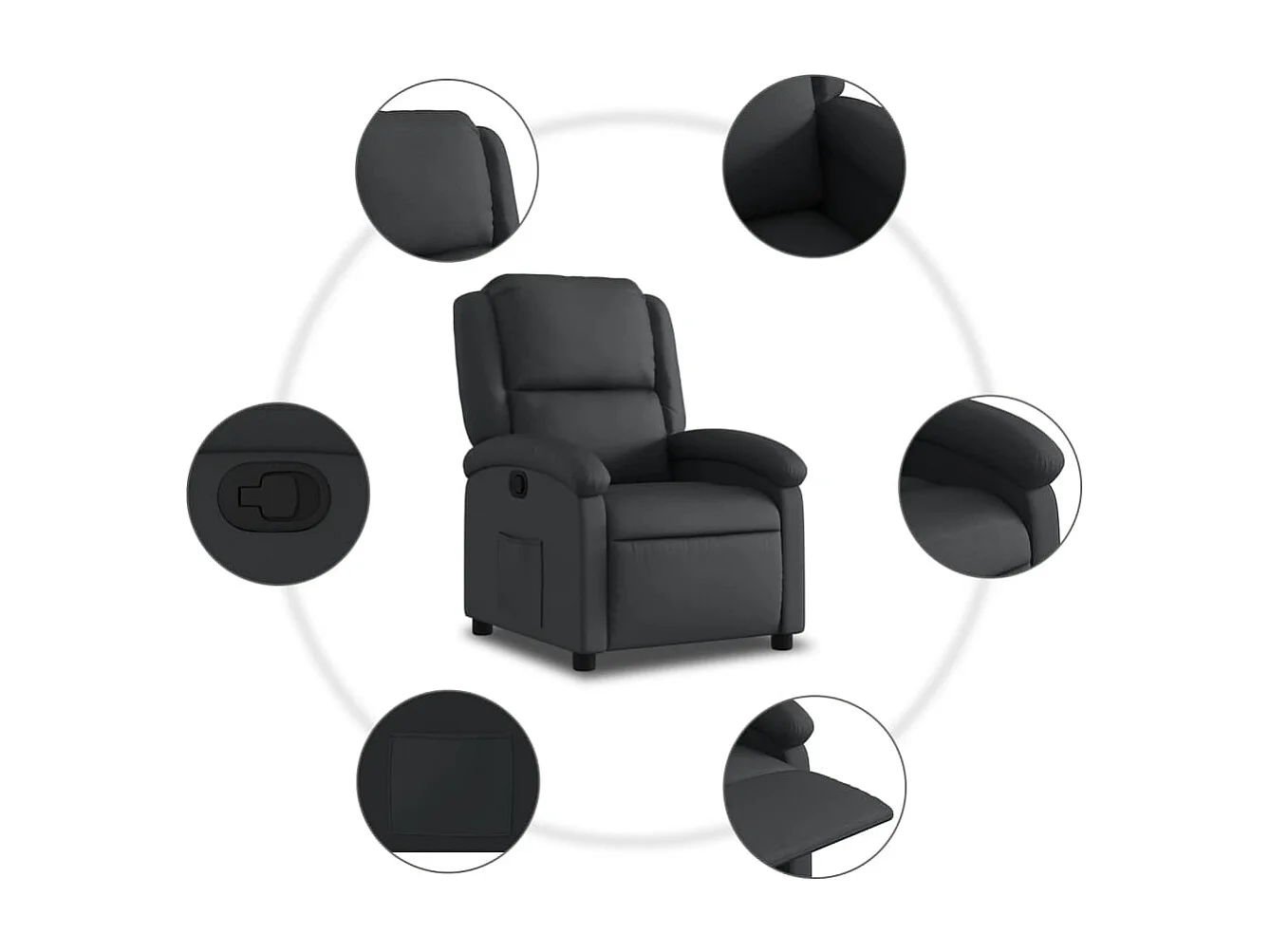 Fauteuil inclinable noir cuir véritable REO34147