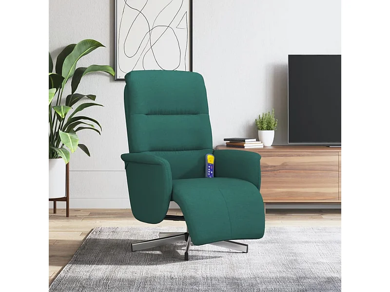 Sillón reclinable de masaje con reposapiés tela verde oscuro YOE78508