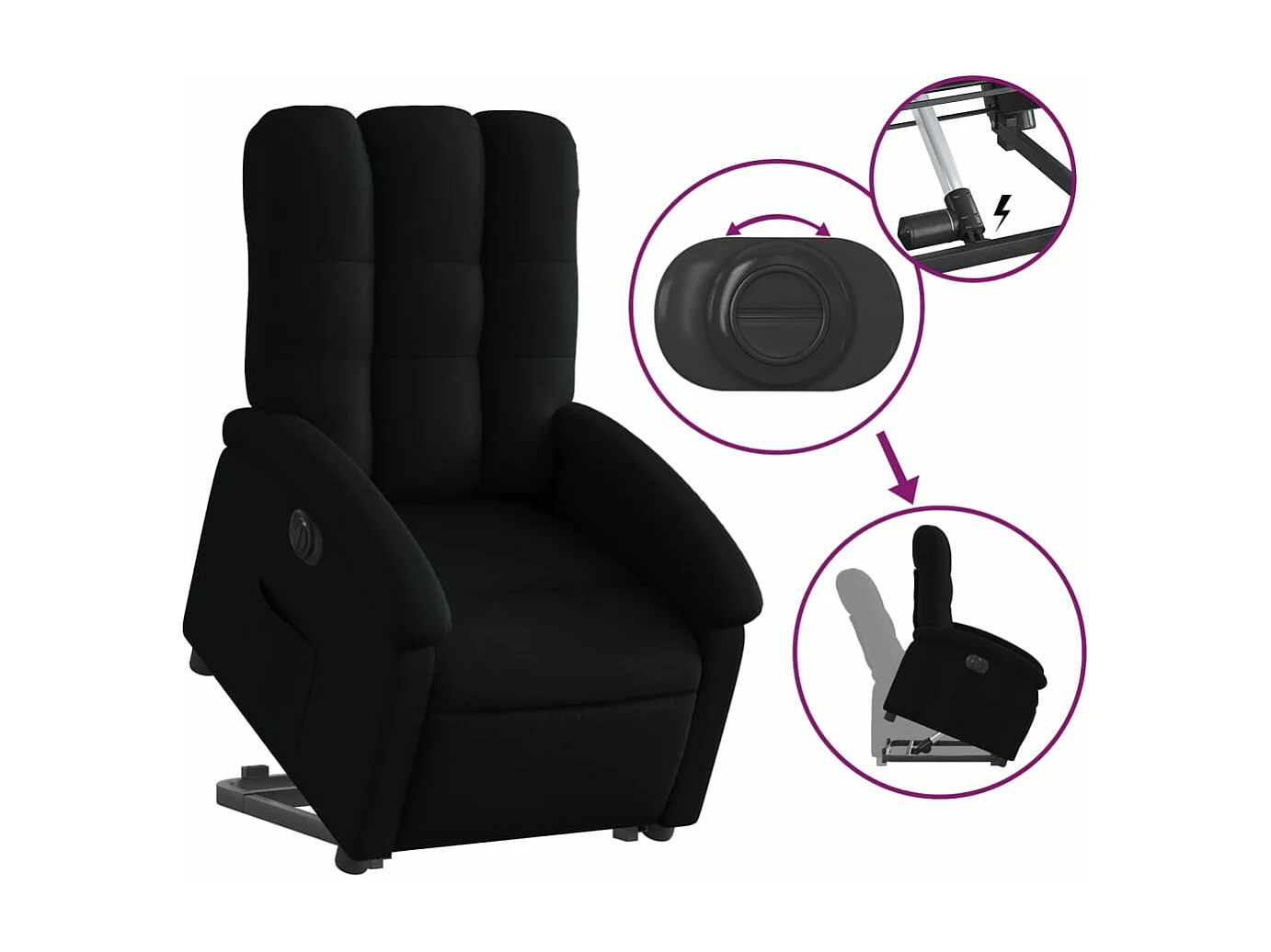 Fauteuil inclinable électrique noir tissu REO85585