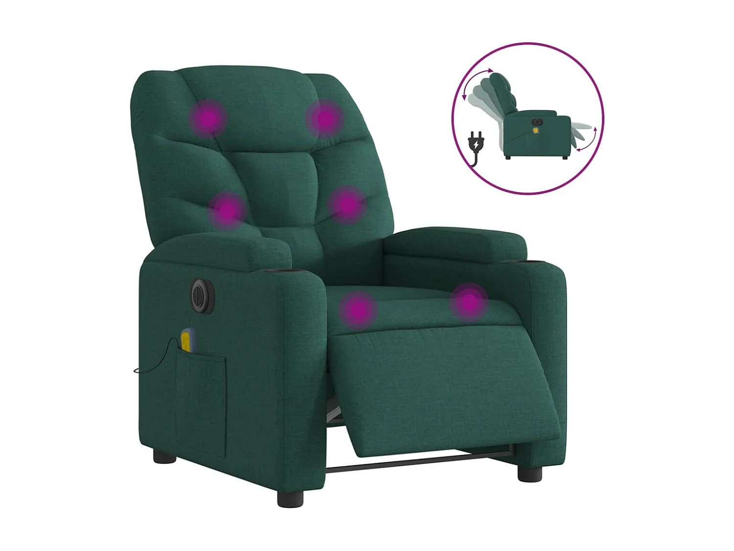 Fauteuil de massage inclinable électrique Vert foncé Tissu REO27352