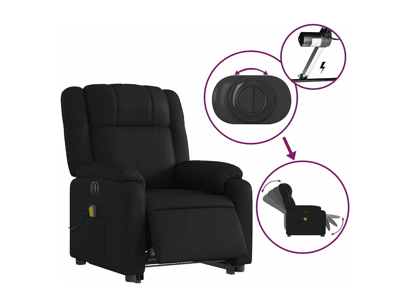 Sillón de masaje elevable eléctrico cuero sintético negro YOE40698