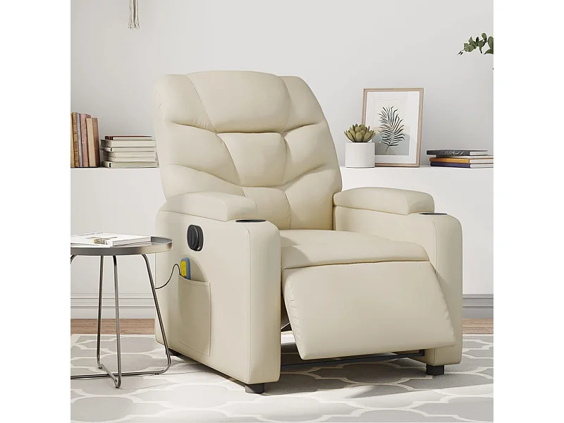 Sillón de masaje reclinable eléctrico cuero sintético crema YOE70231
