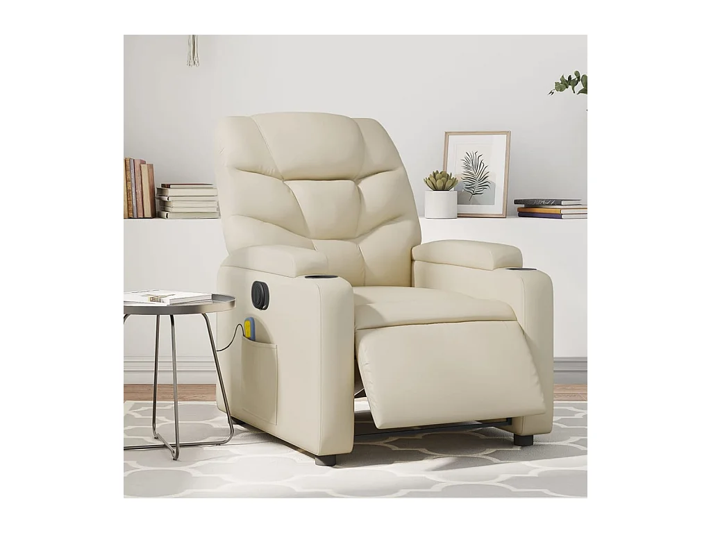 Fauteuil de massage inclinable électrique crème similicuir REO39887
