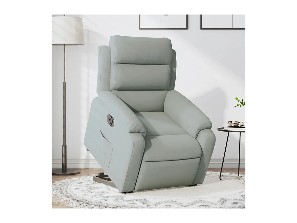 Fauteuil inclinable électrique gris clair velours REO85188