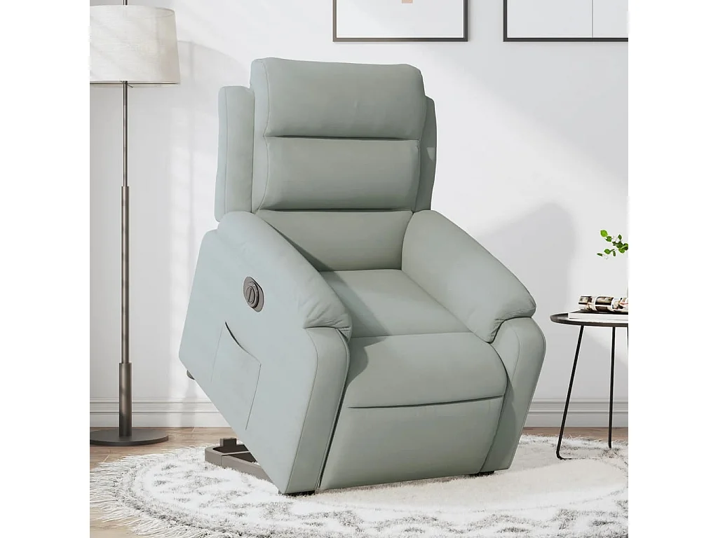 Fauteuil inclinable électrique gris clair velours REO85188