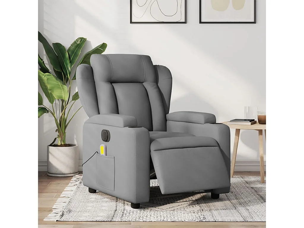 Fauteuil de massage inclinable électrique gris clair tissu REO40523