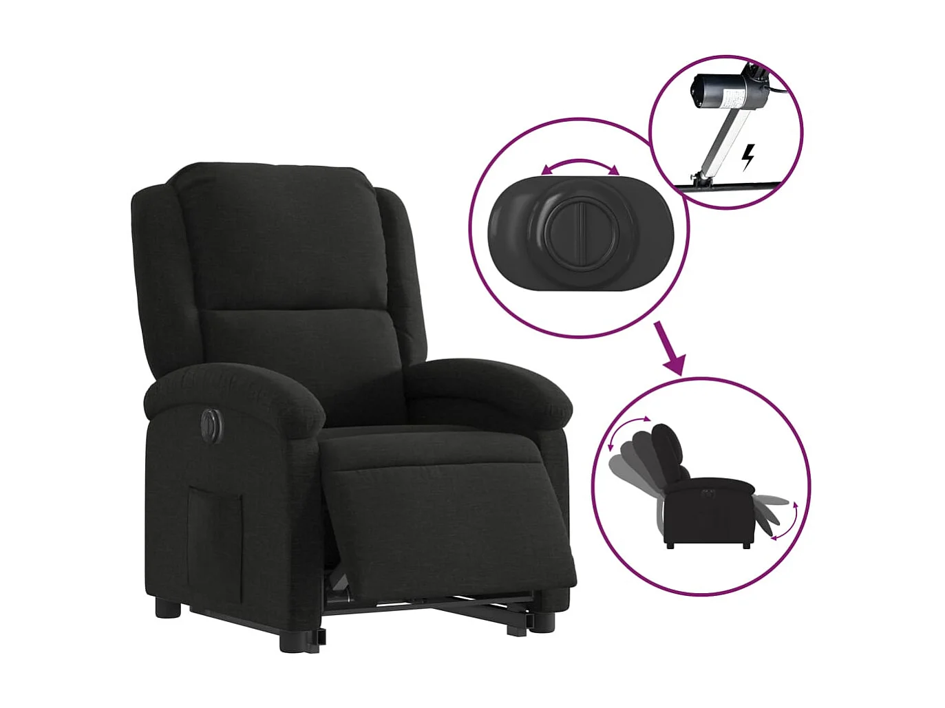 Fauteuil inclinable électrique noir tissu REO11663