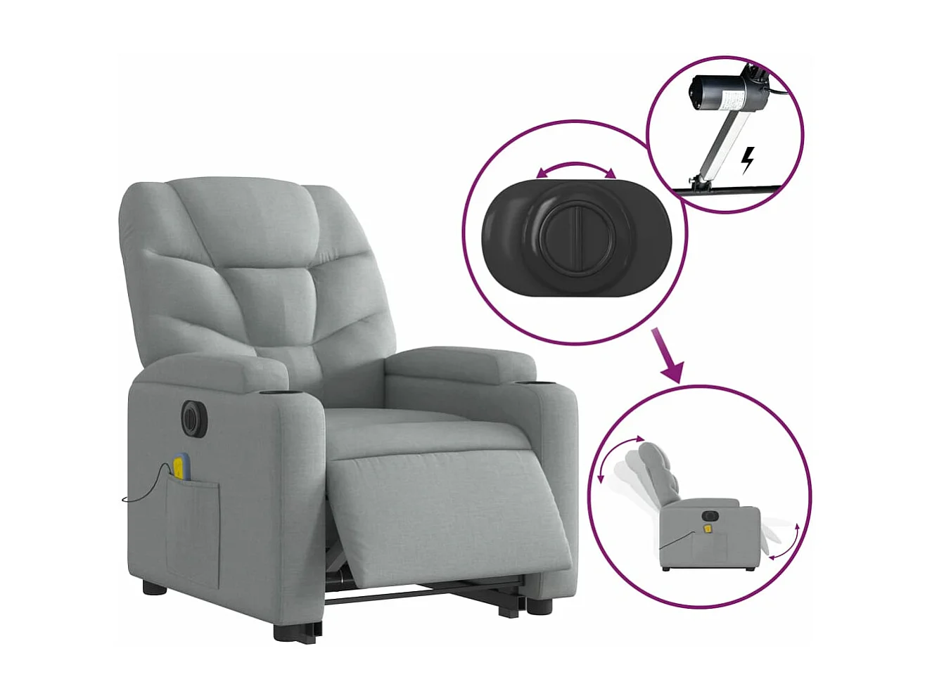 Fauteuil inclinable de massage électrique Gris clair Tissu REO25909