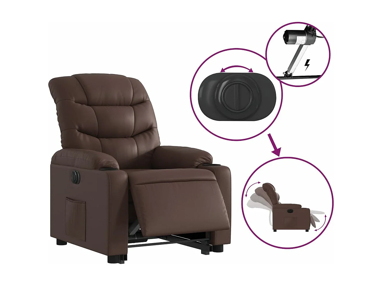 Fauteuil inclinable électrique marron similicuir REO31193