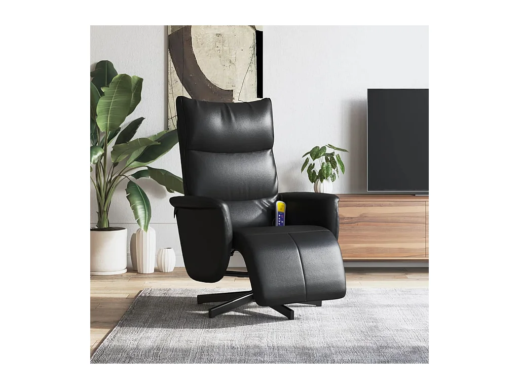 Fauteuil inclinable de massage repose-pieds noir similicuir REO51548