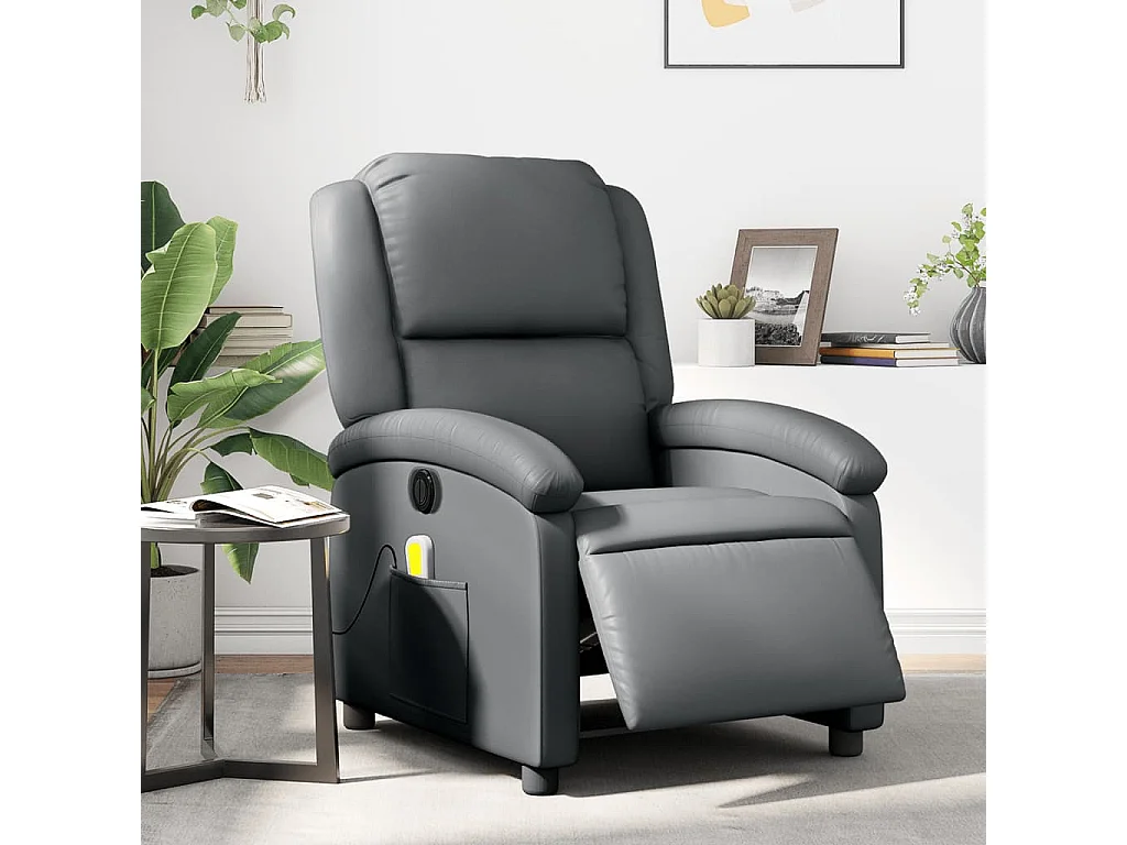 Sillón de masaje reclinable eléctrico cuero sintético gris YOE63450