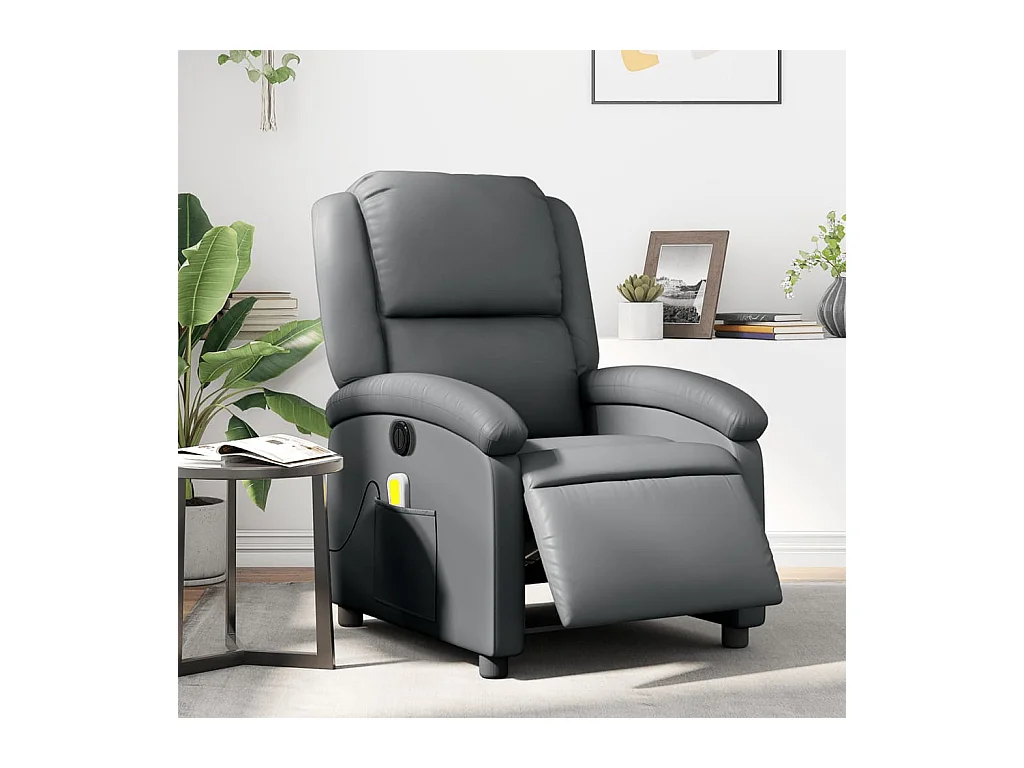 Fauteuil de massage inclinable électrique gris similicuir REO99906
