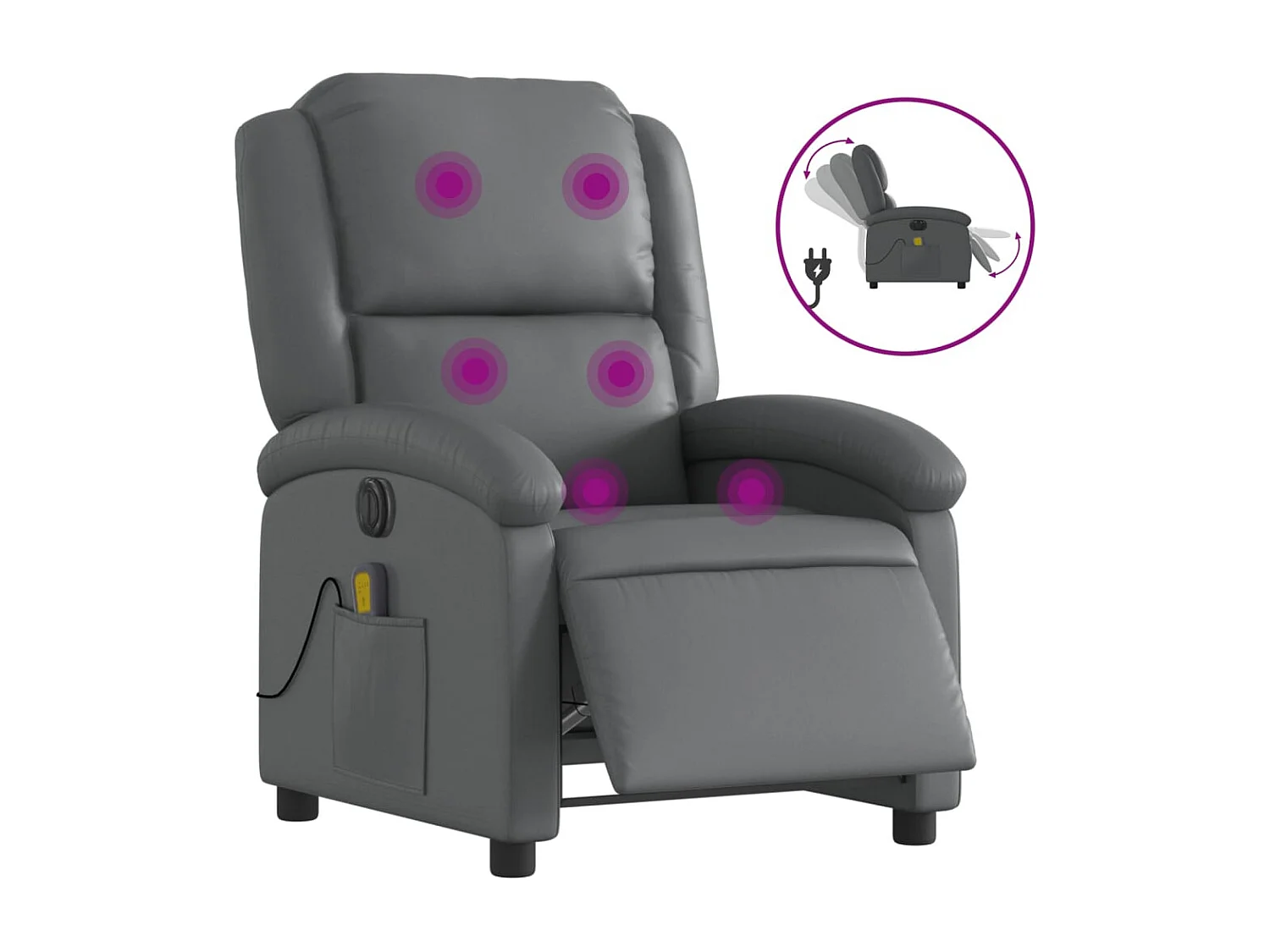 Fauteuil de massage inclinable électrique gris similicuir REO99906