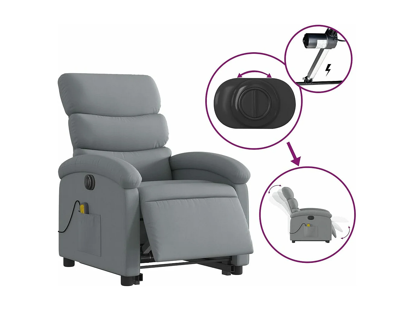 Sillón de masaje eléctrico reclinable elevable tela gris claro YOE49669