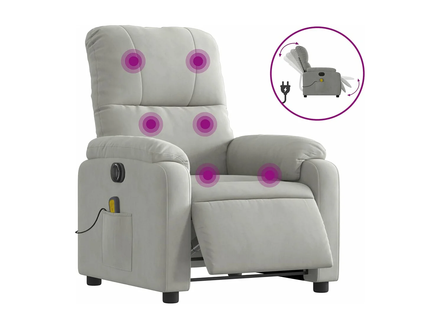 Fauteuil inclinable de massage électrique gris clair REO73969