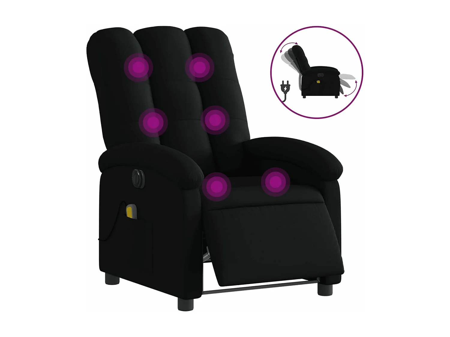 Fauteuil de massage inclinable électrique Noir Tissu REO70679