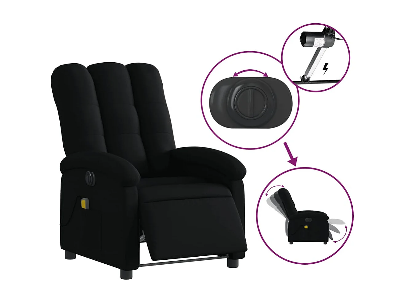 Fauteuil de massage inclinable électrique Noir Tissu REO70679