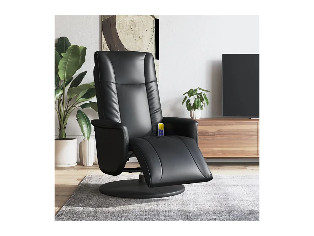 Fauteuil inclinable de massage repose-pieds noir similicuir REO92104