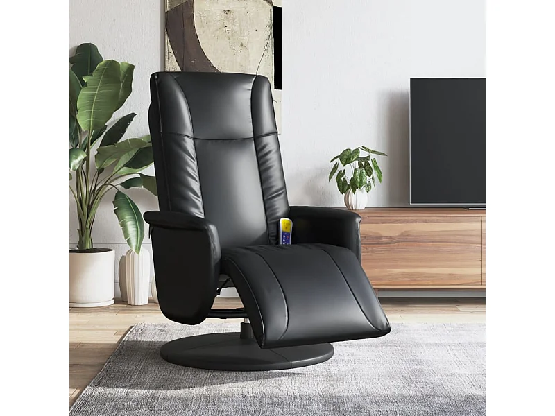 Sillón reclinable masaje con reposapiés cuero sintético negro YOE81690