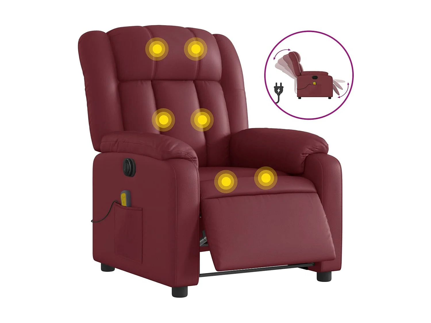 Sillón masaje reclinable eléctrico cuero sintético rojo tinto YOE93165