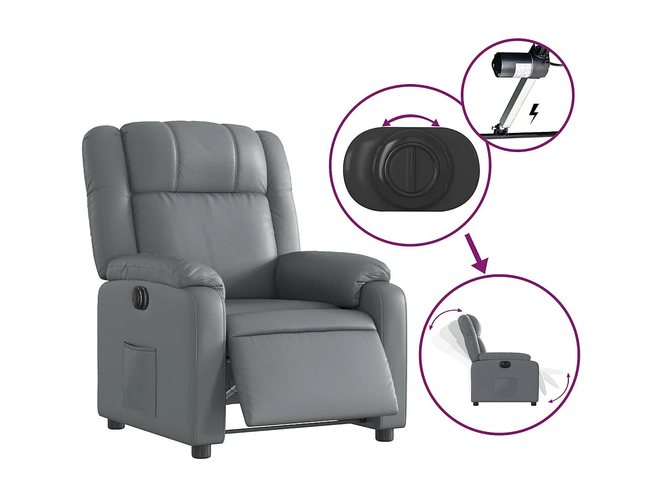 Fauteuil inclinable électrique Gris Similicuir REO92967