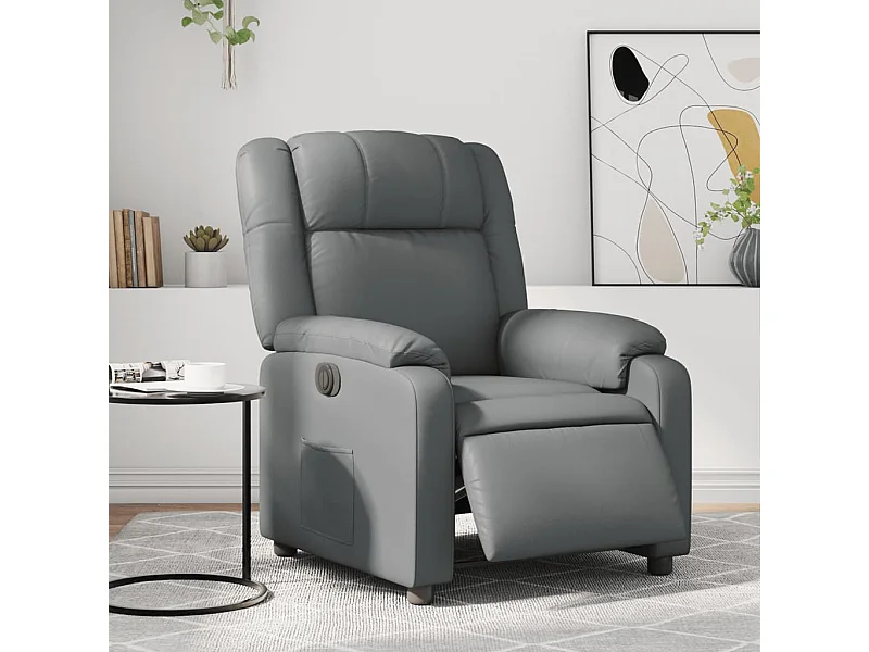 Sillón reclinable eléctrico de cuero sintético gris YOE11155