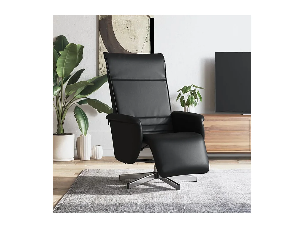 Fauteuil inclinable avec repose-pieds noir similicuir REO59350