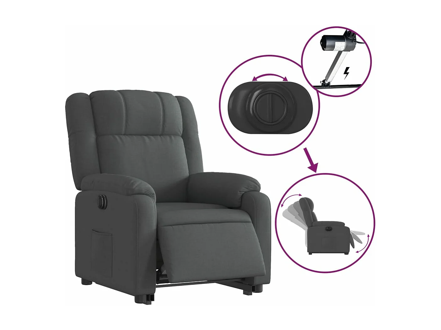 Fauteuil inclinable électrique gris foncé tissu REO12622