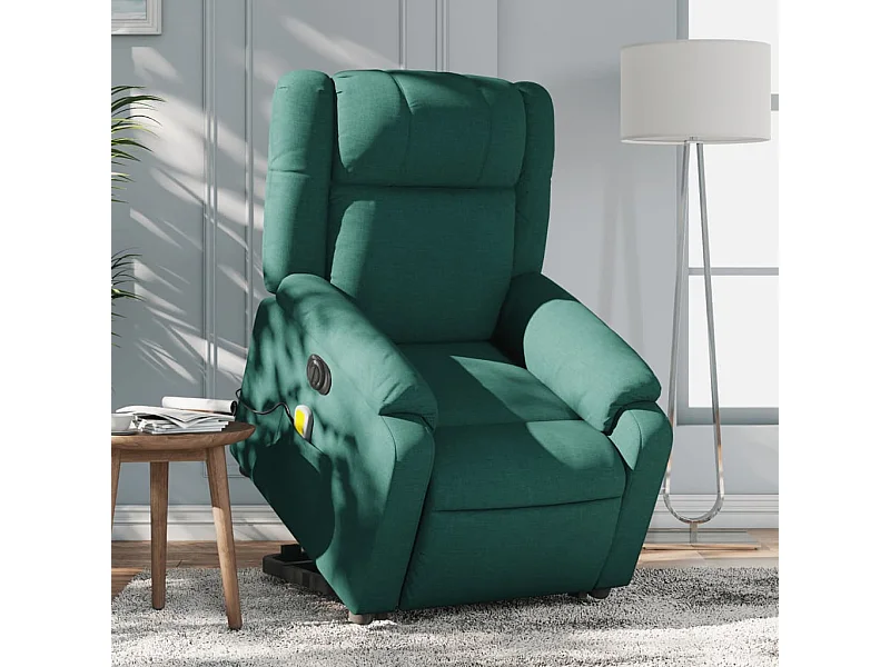 Sillón masaje eléctrico reclinable elevable tela verde oscuro YOE44681