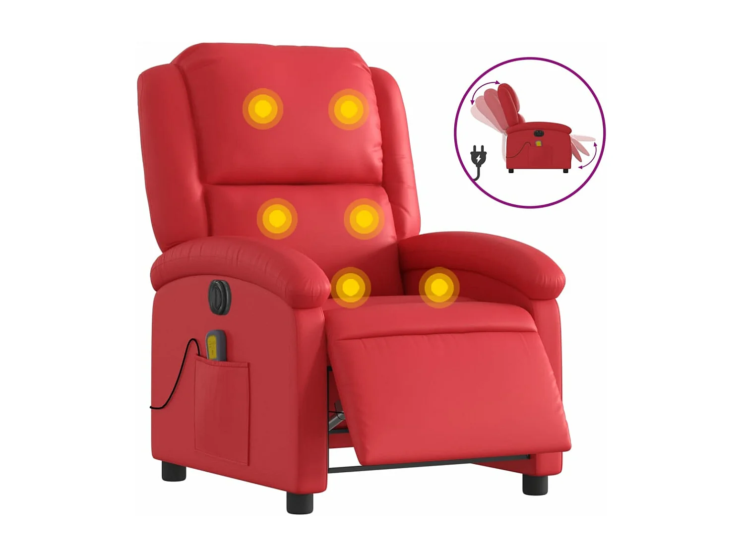 Sillón de masaje reclinable eléctrico de cuero artificial rojo YOE63925