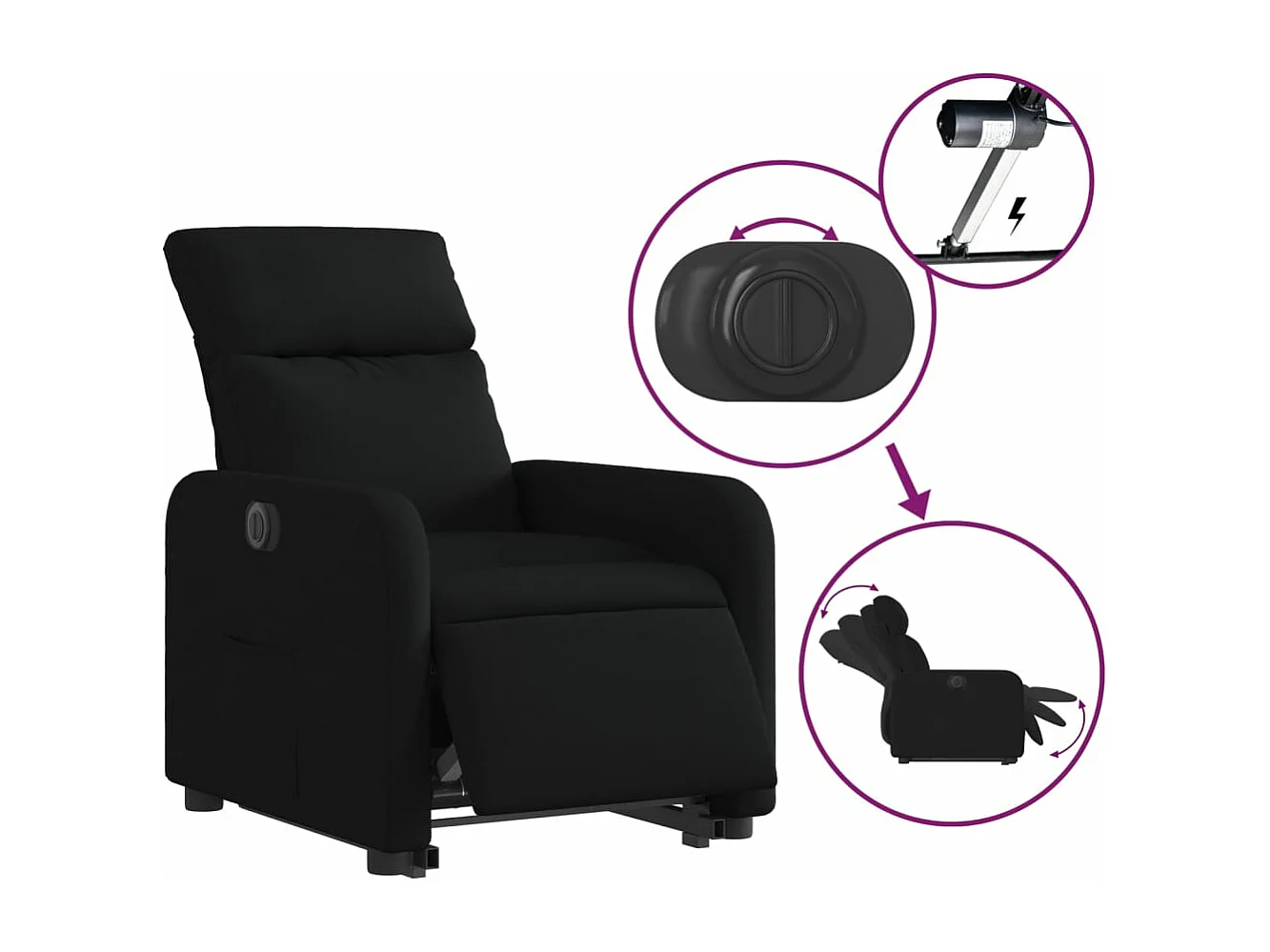 Fauteuil inclinable électrique noir tissu REO64250
