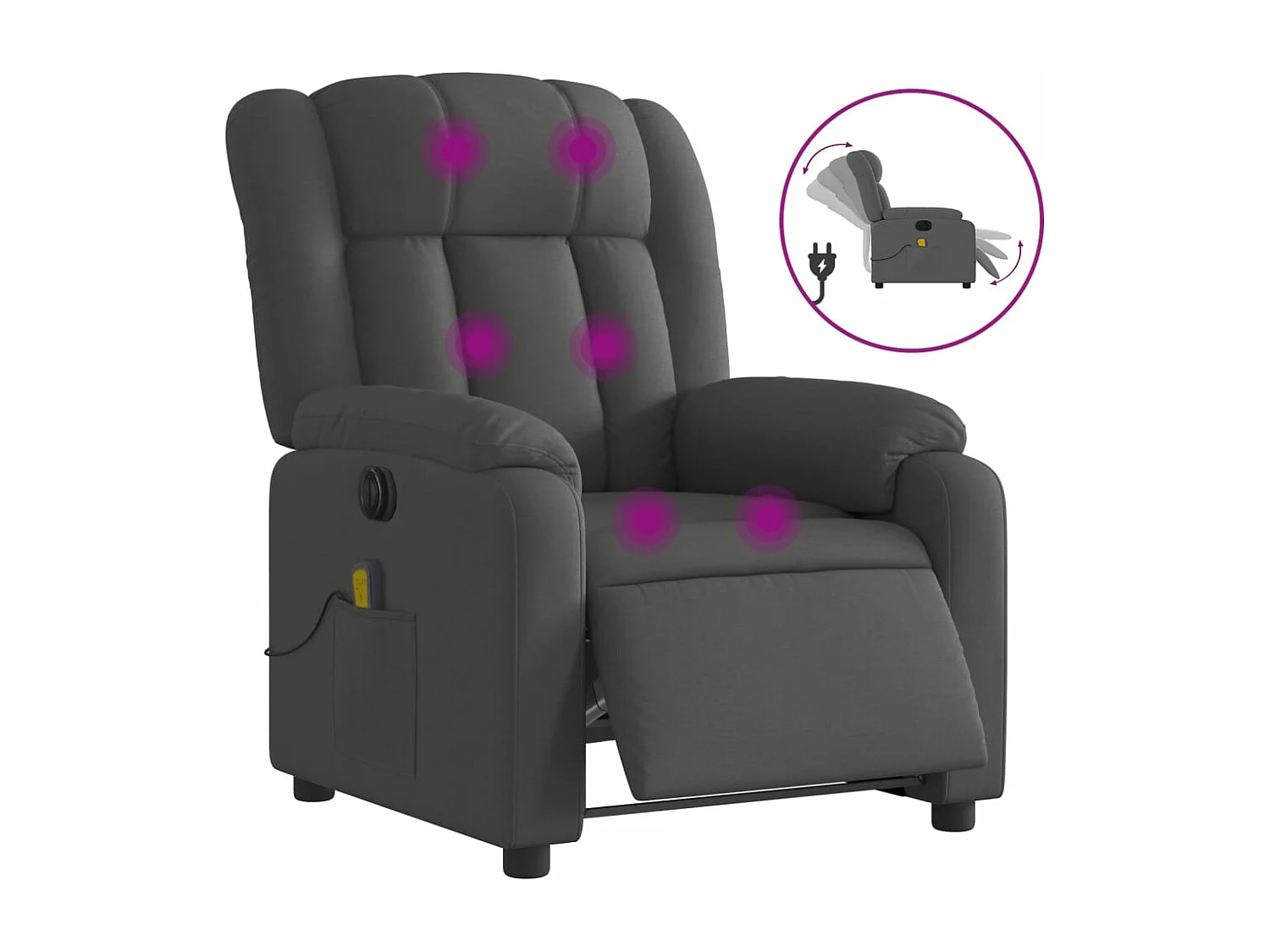 Fauteuil inclinable de massage électrique gris foncé tissu REO70236