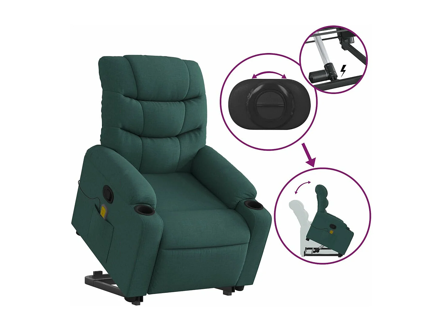 Fauteuil inclinable de massage Vert foncé Tissu REO88769